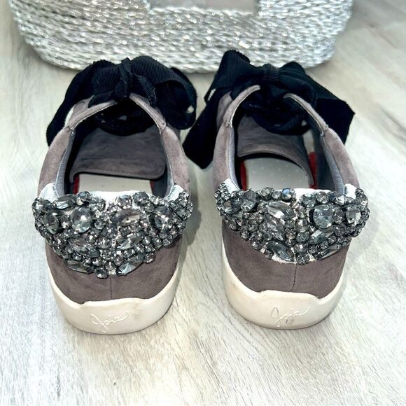 JOIE DARENA  Suede Grey Crystal Sneakers SZ 37.5 - Picture 2 of 9